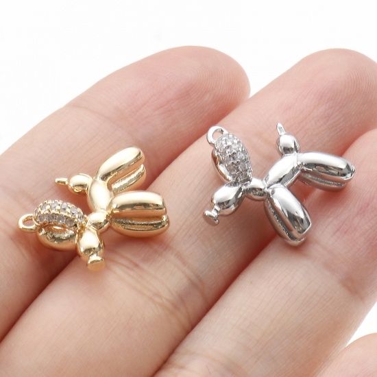 Image de Breloques en Laiton Ballon Plaqué Or Véritable Chien 3D 17mm x 16mm, 2 Pcs