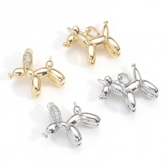 Image de Breloques en Laiton Ballon Plaqué Or Véritable Chien 3D 17mm x 16mm, 2 Pcs