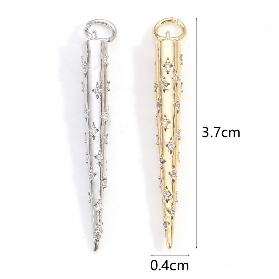 Immagine di Ottone Micro Intarsio Ciondoli Cono Vero Oro Placcato Trasparente Cubic Zirconiae 3.7cm x 0.4cm, 2 Pz