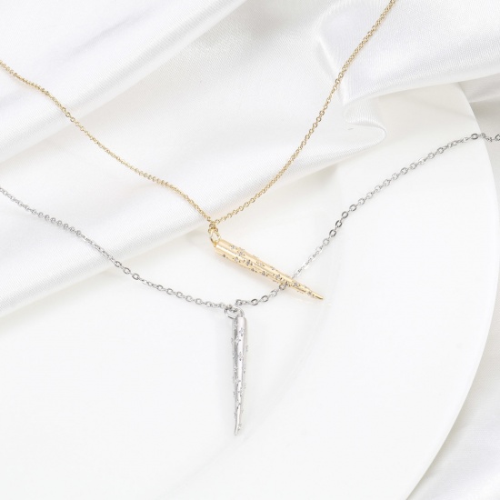 Immagine di Ottone Micro Intarsio Ciondoli Cono Vero Oro Placcato Trasparente Cubic Zirconiae 3.7cm x 0.4cm, 2 Pz