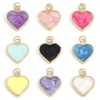 Picture of Brass Valentine's Day Charms 18K Real Gold Plated Multicolor Pearlized Heart Enamel 22mm x 5mm