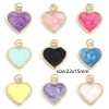 Picture of Brass Valentine's Day Charms 18K Real Gold Plated Multicolor Pearlized Heart Enamel 22mm x 5mm