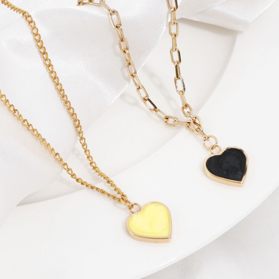 Imagen de Latón día de San Valentín Colgantes Charms Corazón 18K Oro Real Chapado Multicolor Perlado Esmalte 22mm x 5mm, 2 Unidades
