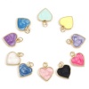 Picture of Brass Valentine's Day Charms 18K Real Gold Plated Multicolor Pearlized Heart Enamel 22mm x 5mm