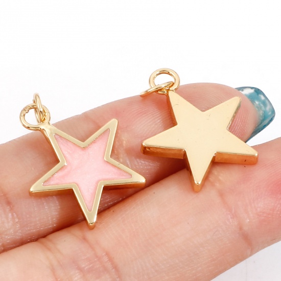 Picture of Brass Galaxy Charms 18K Real Gold Plated Multicolor Pearlized Pentagram Star Enamel 22mm x 16mm