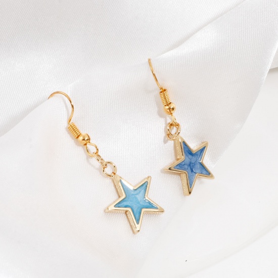 Picture of Brass Galaxy Charms 18K Real Gold Plated Multicolor Pearlized Pentagram Star Enamel 22mm x 16mm