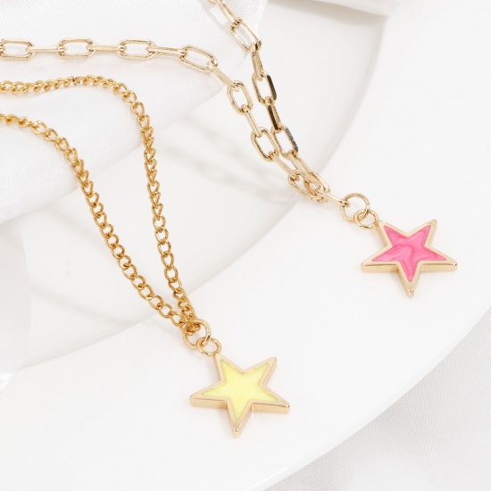 Picture of Brass Galaxy Charms 18K Real Gold Plated Multicolor Pearlized Pentagram Star Enamel 22mm x 16mm