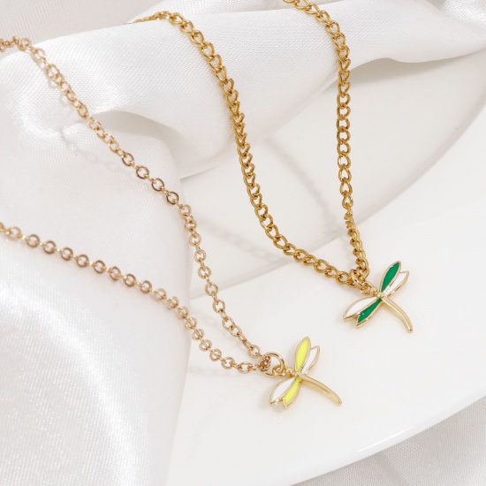 Immagine di Ottone Insetto Charms Libellula 18K Vero Oro Placcato Multicolore Smalto 15mm x 15mm, 2 Pz