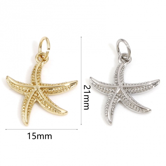 Picture of Brass Ocean Jewelry Charms Real Gold Plated Star Fish 21mm x 15mm