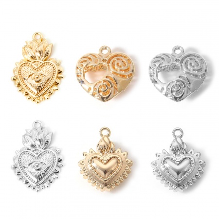 Ottone San Valentino Charms Cuore Vero Oro Placcato 2 Pz