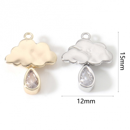 Picture of Brass Weather Collection Charms Real Gold Plated Cloud Drop Clear Cubic Zirconia 15mm x 12mm                                                                                                                                                                  