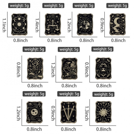 Picture of Tarot Pin Brooches Rectangle Sun & Moon Black Enamel
