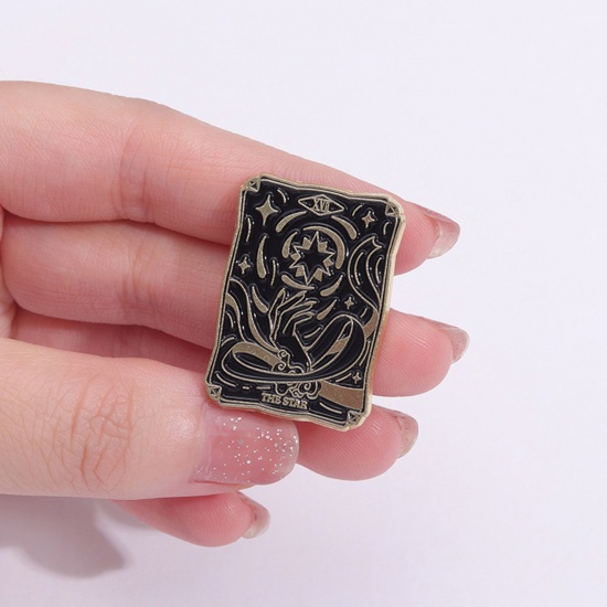 Picture of Tarot Pin Brooches Rectangle Sun & Moon Black Enamel
