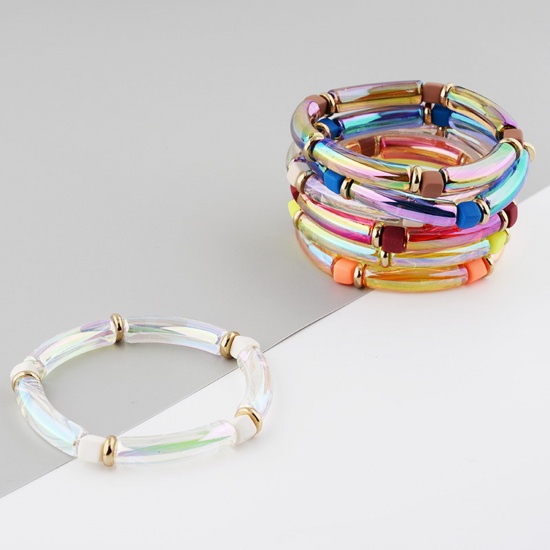 Picture of Acrylic Bangles Bracelets Multicolor Curved Tube Elastic