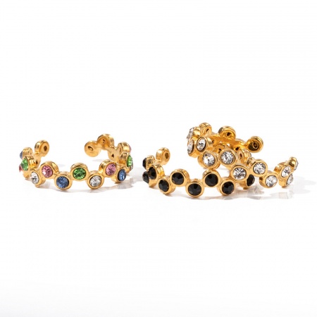 Umweltfreundliche Vakuumbeschichtung Stilvoll Ins Stil 18K Echtgold plattiert 304 Edelstahl & Zirkon Offen S-Form Ring Für Frauen 1 Stück