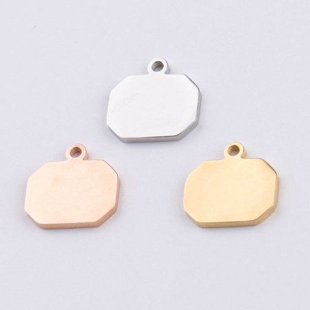 304ステンレス鋼 ブランクスタンプタグ チャーム 長方形 鏡面研磨 18mm x 16mm、 2 個