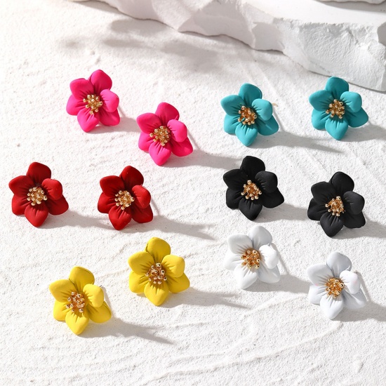 Image de Boucles d'Oreilles Puces Mignon Multicolore Fleur Givré 1 Paire