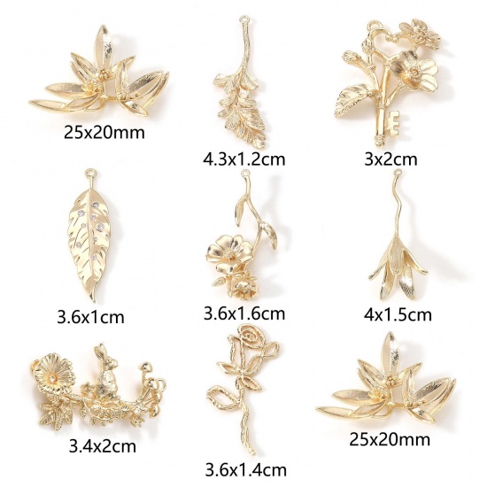 Imagen de Latón Colgantes Flor 18K Oro Real Chapado Hoja 3D 2 Unidades