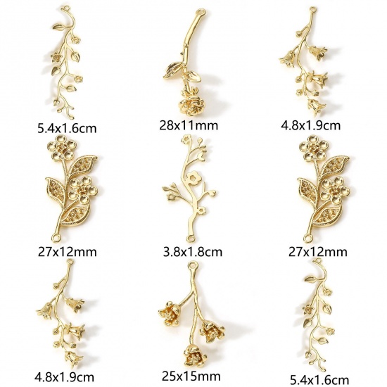 Image de Pendentifs en Laiton Fleur Plaqué Or Véritable 3D 2 Pcs