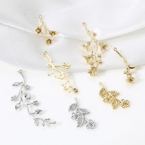 Image de Pendentifs en Laiton Fleur Plaqué Or Véritable 3D 2 Pcs