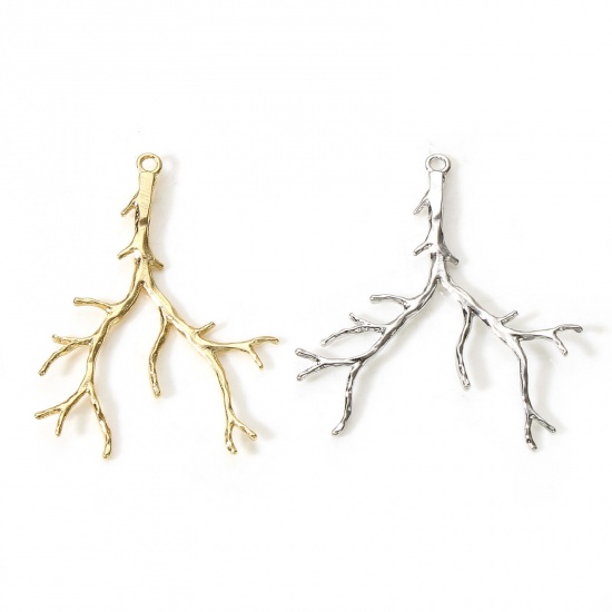 Image de Pendentifs en Laiton Branches Plaqué Or Véritable 3.4cm x 3cm, 2 Pcs