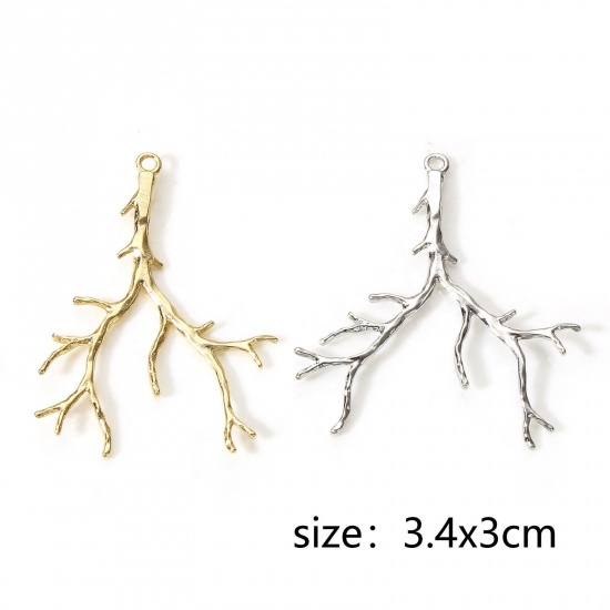 Image de Pendentifs en Laiton Branches Plaqué Or Véritable 3.4cm x 3cm, 2 Pcs