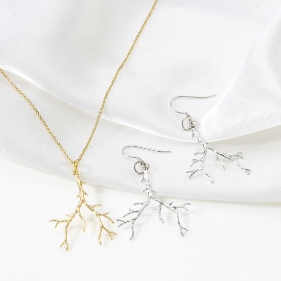 Image de Pendentifs en Laiton Branches Plaqué Or Véritable 3.4cm x 3cm, 2 Pcs