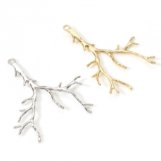 Image de Pendentifs en Laiton Branches Plaqué Or Véritable 3.4cm x 3cm, 2 Pcs