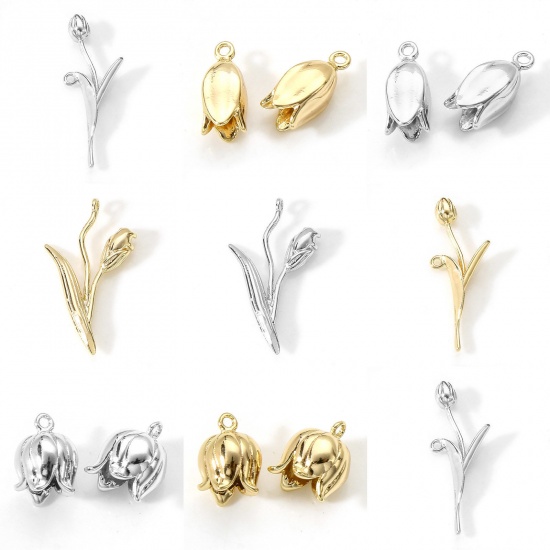 Picture of Brass Charms Real Gold Plated Tulip Flower