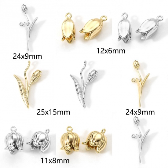 Picture of Brass Charms Real Gold Plated Tulip Flower