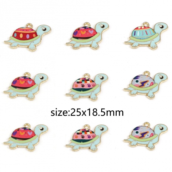 Picture of Zinc Based Alloy Ocean Jewelry Charms Gold Plated Multicolor Sea Turtle Animal Enamel 25mm x 18.5mm