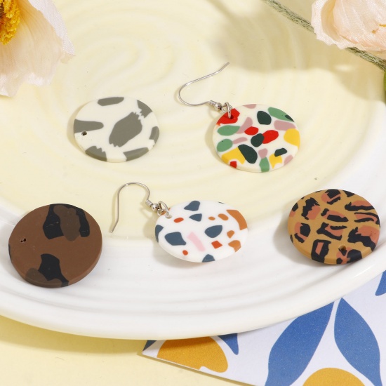 Picture of Polymer Clay Charms Round Multicolor Leopard Print 26mm Dia.