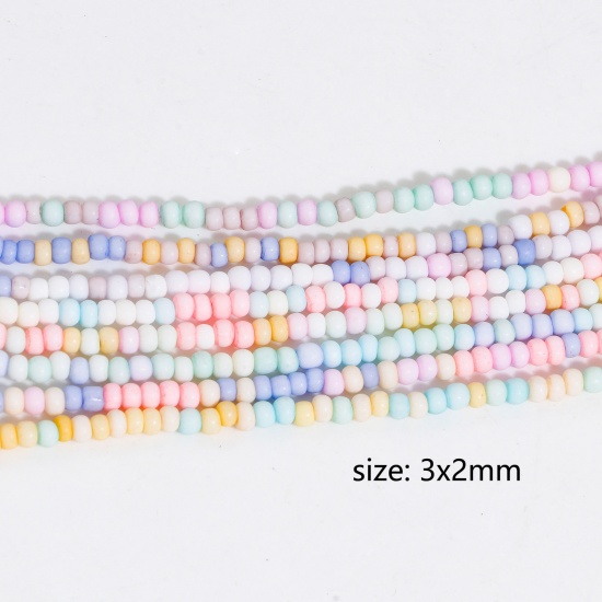 Immagine di Vetro Perline per la Creazione di Gioielli con Ciondoli Fai-da-te Cilindrico A Colori Misti Casuali Smerigliato Circa 3mm x 2mm, Foro: Circa 0.6mm, lunghezza: 40cm 1 Filo （Circa 190 - 200 Pezzi/Treccia)