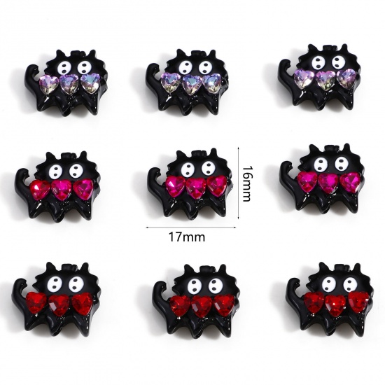 Picture of Zinc Based Alloy Spacer Beads For DIY Charm Jewelry Making Black Cat Animal Multicolor Rhinestone Enamel About 17mm x 16mm