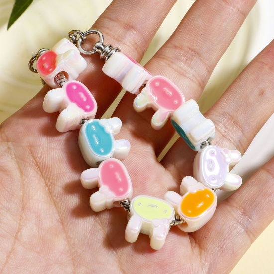 Picture of Acrylic European Style Large Hole Charm Beads At Random Mixed Color Dinosaur Animal Dolphin Double-sided Enamel