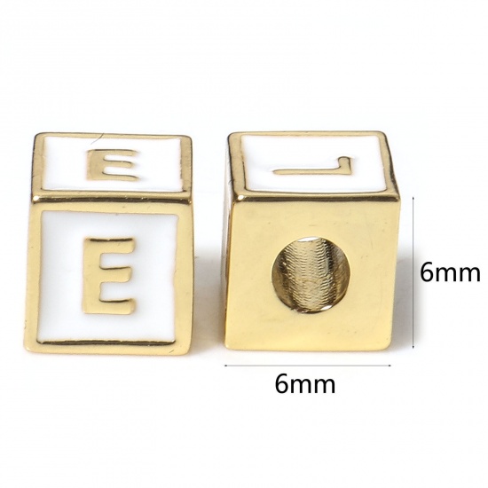 Picture of Brass Simple Beads For DIY Charm Jewelry Making 18K Real Gold Plated Multicolor Cube Initial Alphabet/ Capital Letter Enamel Message " A-Z "                                                                                                                  