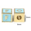 Immagine di Ottone Semplice Perline per la Creazione di Gioielli con Ciondoli Fai-da-te 18K Vero Oro Placcato Multicolore Cubo Lettera Maiuscola Lettere " A-Z " Smalto 1 Pz