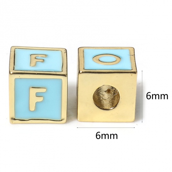 Image de Perles pour DIY Fabrication de Bijoux Simple en Laiton Plaqué Or Véritable 18K Multicolore Cube Alphabet Initial/ Lettre Majuscule Émail Mots" A-Z " 1 Pièce