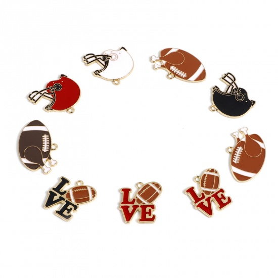 Immagine di Lega di Zinco Sport Charms Oro Placcato Multicolore Rugby Smalto 10 Pz