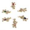 Picture of Brass Micro Pave Charms 18K Real Gold Plated Bear Animal Clear Cubic Zirconia Multicolor Rhinestone 24.5mm x 12mm