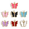 Immagine di Ottone Insetto Charms Farfalla 18K Vero Oro Placcato Multicolore Smalto Trasparente Cubic Zirconiae 12mm x 10.5mm, 1 Pz
