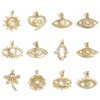 Imagen de Latón Colgantes Charms Ojo 18K Oro Real Chapado Corazón Acrílico Imitación de Perla Claro Circón Artificial 1 Unidad