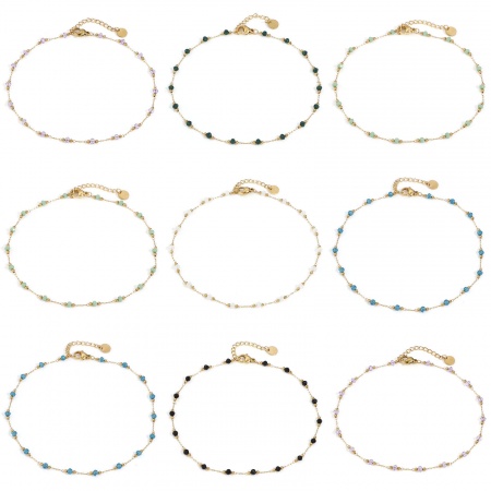 1 Strang Edelstahl & Glas Handgefertigte Gliederkette Perlen Fußkettchen Vergoldet Bunt 25cm lang