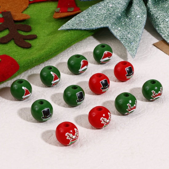 Immagine di Legno Separatori Perline per la Creazione di Gioielli con Ciondoli Fai-da-te Tondo Multicolore Cappelli di Natale Disegno Circa: 16mm Dia, Foro: Circa 3.6mm, 20 Pz