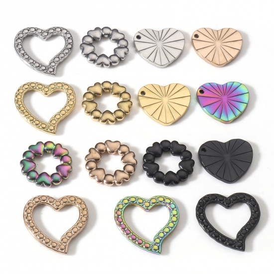 Immagine di 304 Acciaio Inossidabile San Valentino Pendenti Charms Connettori Tondo Cuore 2 Pz