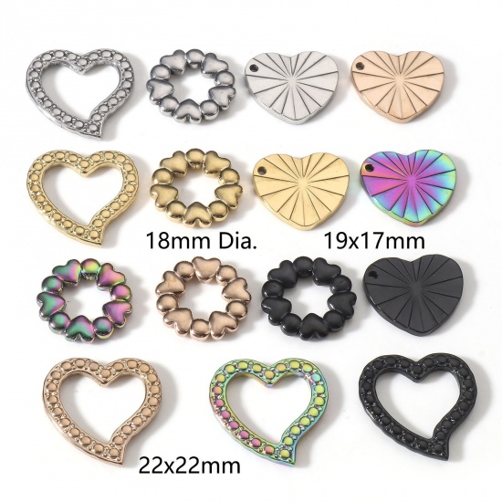 Immagine di 304 Acciaio Inossidabile San Valentino Pendenti Charms Connettori Tondo Cuore 2 Pz