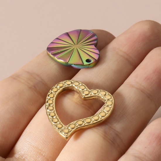 Immagine di 304 Acciaio Inossidabile San Valentino Pendenti Charms Connettori Tondo Cuore 2 Pz
