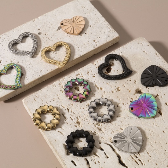Immagine di 304 Acciaio Inossidabile San Valentino Pendenti Charms Connettori Tondo Cuore 2 Pz