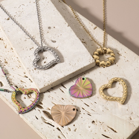 Immagine di 304 Acciaio Inossidabile San Valentino Pendenti Charms Connettori Tondo Cuore 2 Pz