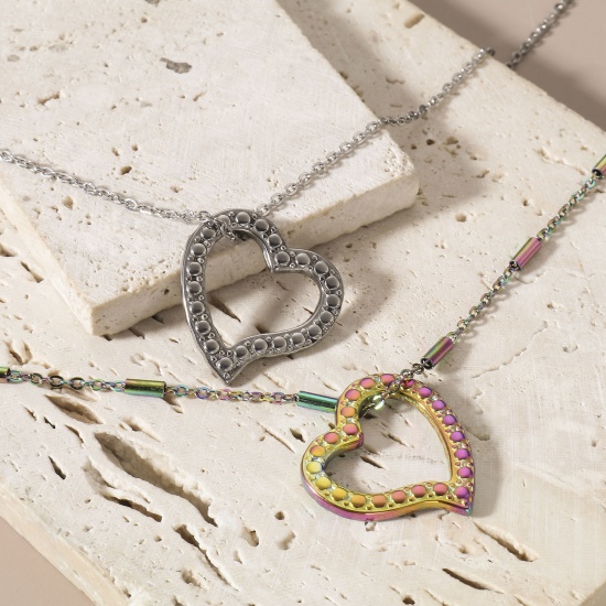 Immagine di 304 Acciaio Inossidabile San Valentino Pendenti Charms Connettori Tondo Cuore 2 Pz